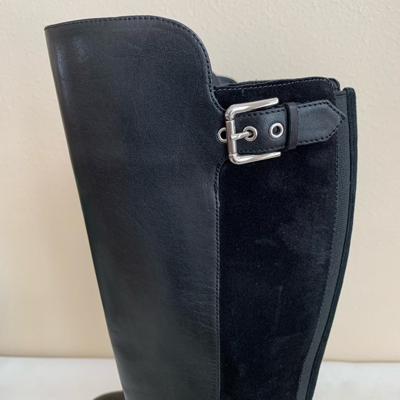 NWOT MARC FISHER Black Leather/Suede Dual Buckle Knee High Boots Woman’s 8W - Picture 8 of 16